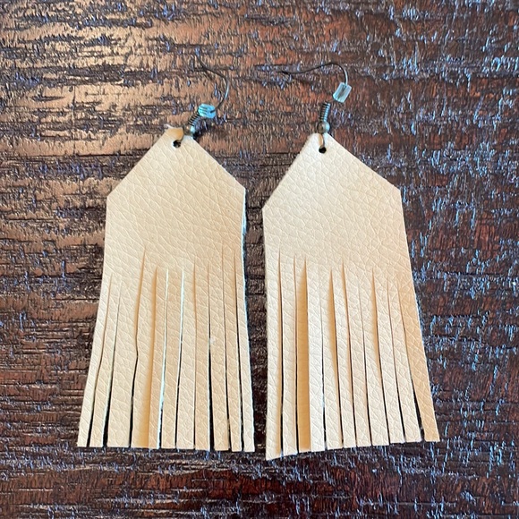 Beige PU Leather Earrings - Picture 1 of 2